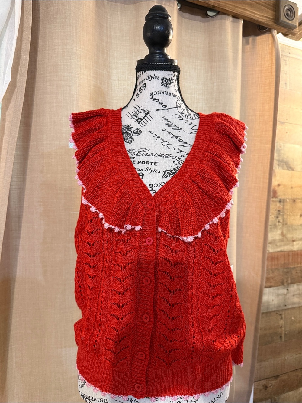 LC Lauren Conrad Red Ruffled Knit Vest
